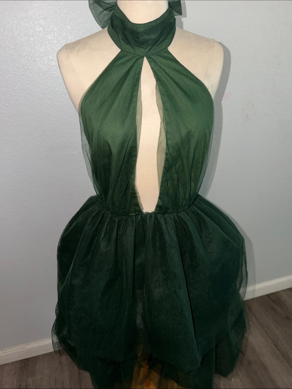 Lovers + Friends Forest Green Backless Halter Tulle Party Dress